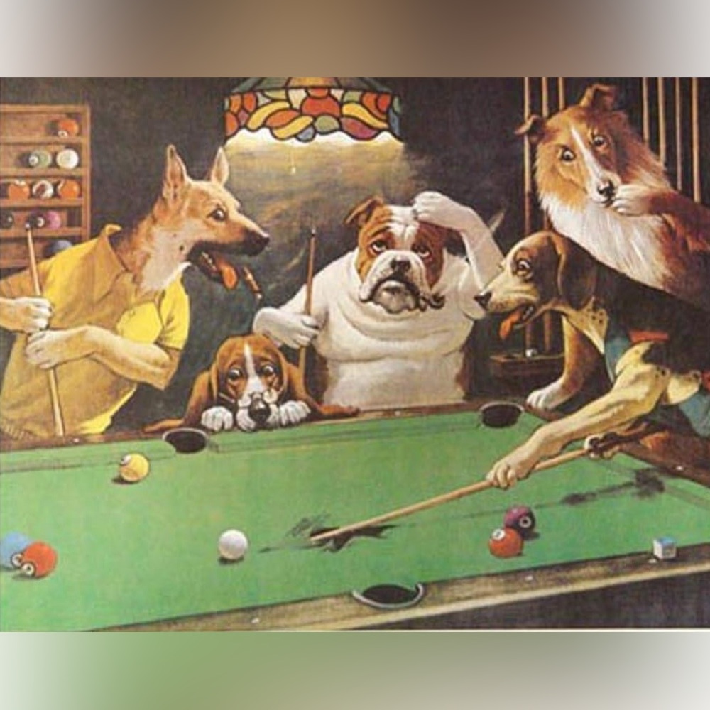 Funny canvas poster of dogs playing pool